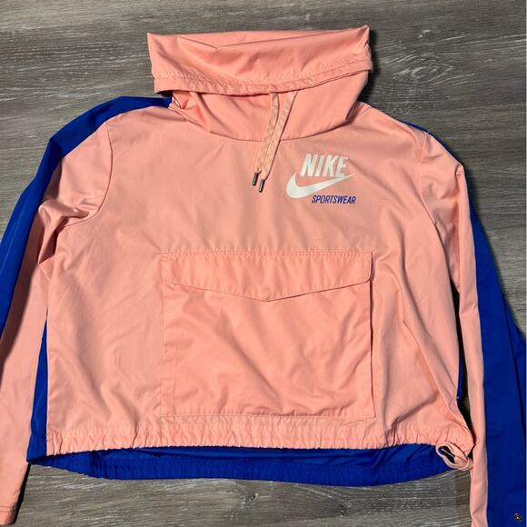 Nike Pink & Blue Retro Cowl Neck Pullover Windbreaker Jacket - Picture 5 of 12